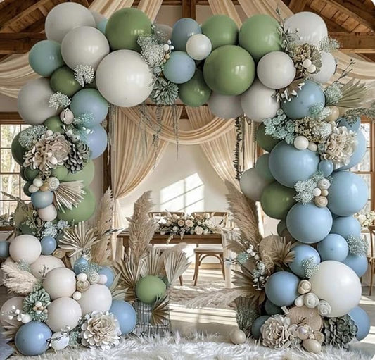 Dusty Blue Green Balloon Garland Arch Kit Double Stuffed Avocado Green Balloons Thick Latex White Sand Pastel Blue Balloons Kit For Jungle Safari Neutral Birthday Baby Shower Party Deocrations