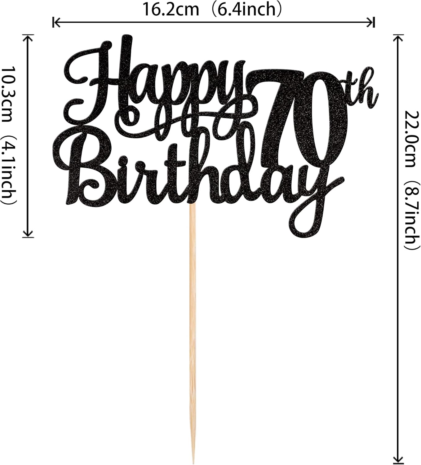 1 PCS Happy 70th Birthday Cake Topper Glitter Cheers to 70 Years Birthday Cake Pick Seventy 70 Fabulous Cake Decoration for Happy 70th Birthday Theme Party Decorations Supplies Black