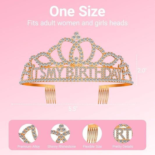 Birthday Tiara and Crown with Sash, Birthday Tiara for Women Party Rose