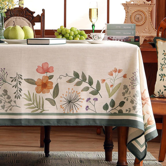 Beige Linen Rectangle Tablecloth,Vintage French Shabby Chic Floral Wrinkle Free Table Cloth,Decor Table Cover for Kitchen,Dining,Party,Home,Christmas,Thanksgiving,55"*79"-Manolya