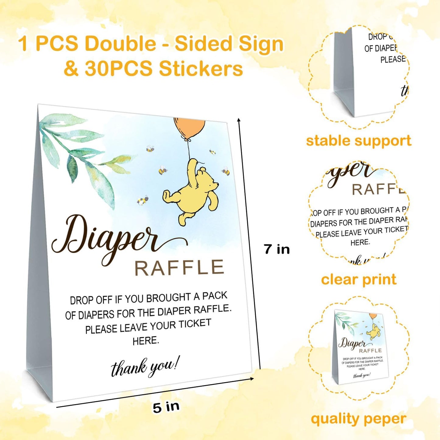 Winnie Baby Shower Decorations-Baby Shower Table Sign Centerpieces-Baby Shower Games-Baby Shwoer Party Decor-Baby Shower Games Pooh Birthday Supplies Party Decorations-Diaper Raffle