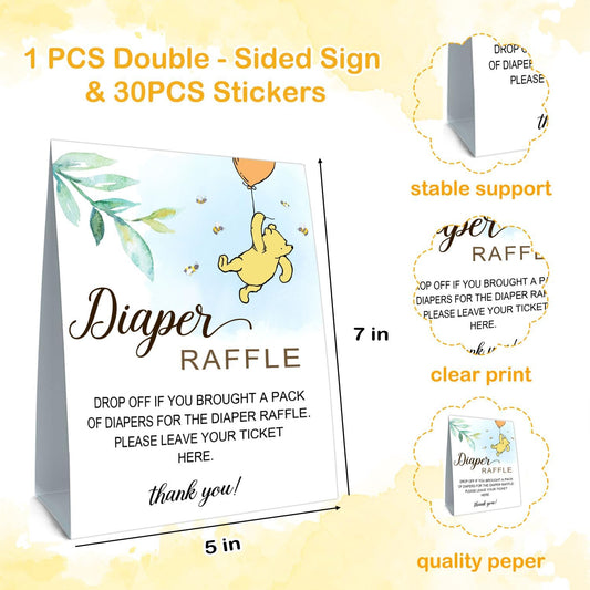 Winnie Baby Shower Decorations-Baby Shower Table Sign Centerpieces-Baby Shower Games-Baby Shwoer Party Decor-Baby Shower Games Pooh Birthday Supplies Party Decorations-Diaper Raffle