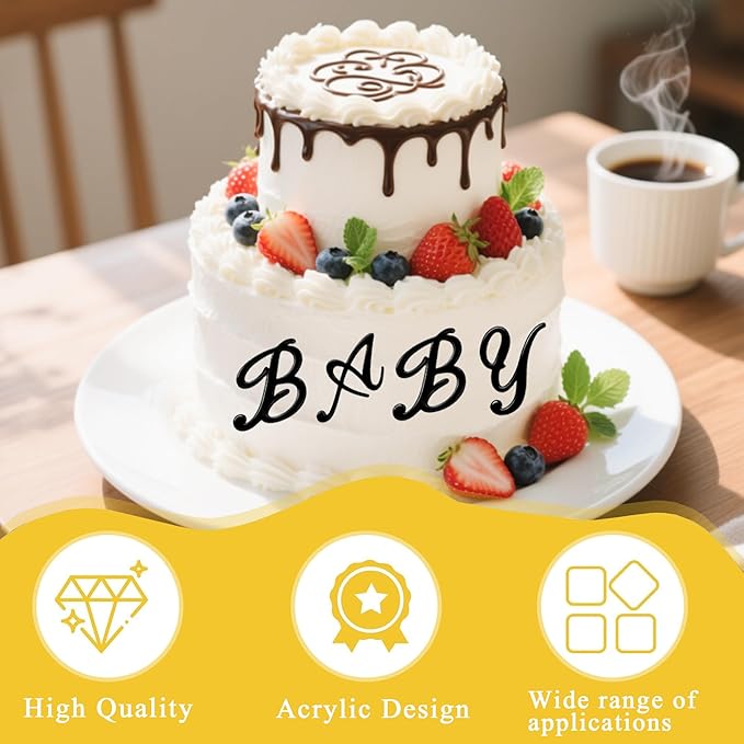 Black Acrylic Alphabet Cake Topper - DIY Personalized Name Cake Decorations with A-Z Letter Set for Custom Wedding Decoration, Baby Birthday Party Supplies