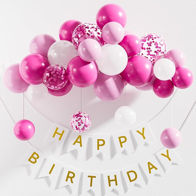 Pink Balloons,60pcs Hot Pink White Balloons Magenta Confetti Balloon for Girls Theme Birthday Baby Shower Bridal Shower Valentines Day Wedding Party Decorations…