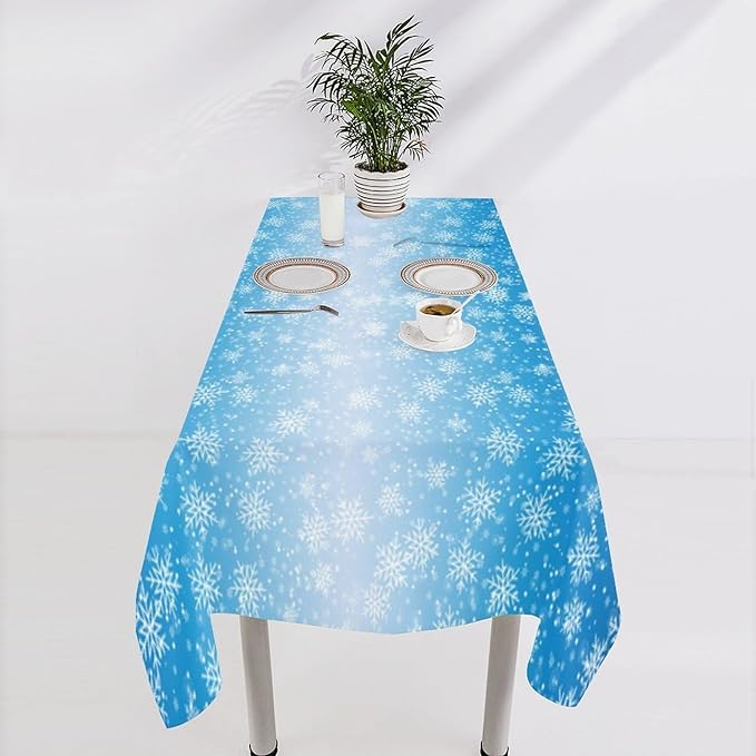 YCness Winter Christmas Snowflakes Tablecloth, Blue Gradient Table Cover for Kitchen Holiday Living Room Home Bedroom Party Table Decor 60x120 Inch