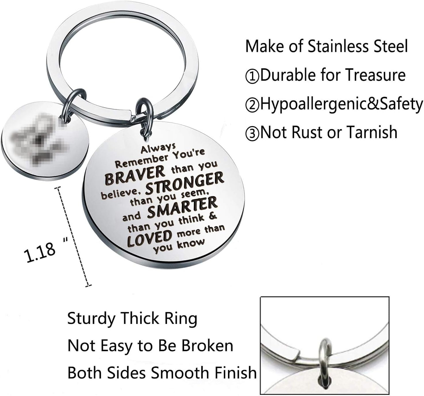 Bear Gifts Keychain Friend Gift Friendship Keychain Birthday Gift Inspirational You are Braver Stronger Smarter Than You Think