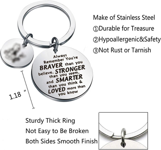 Bear Gifts Keychain Friend Gift Friendship Keychain Birthday Gift Inspirational You are Braver Stronger Smarter Than You Think