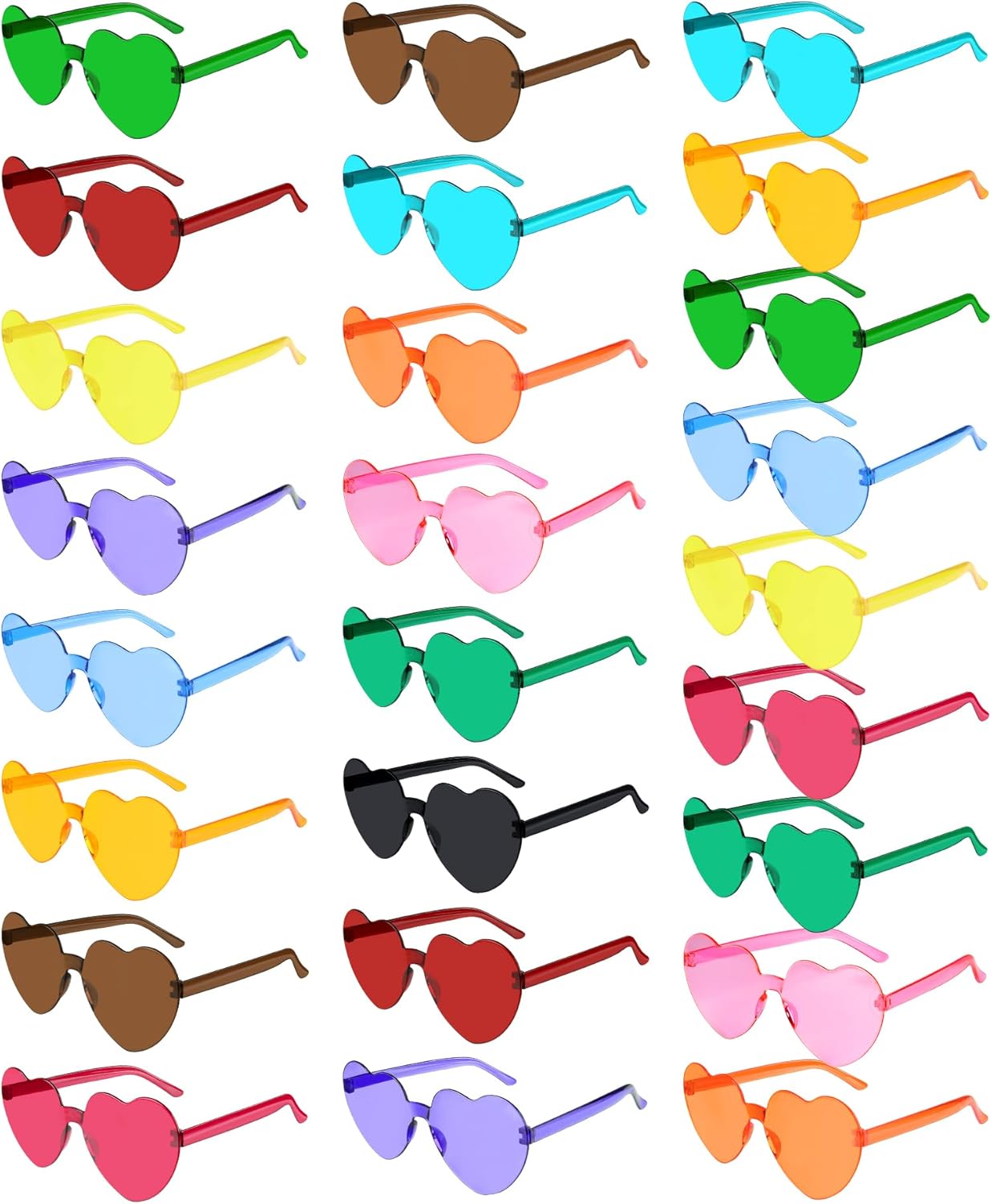 PLULON Heart Sunglasses for Women 5/12/25 Pcs, Heart Glasses Valentine Day Rimless Shaped Candy Color Fun Glasses Party Favor