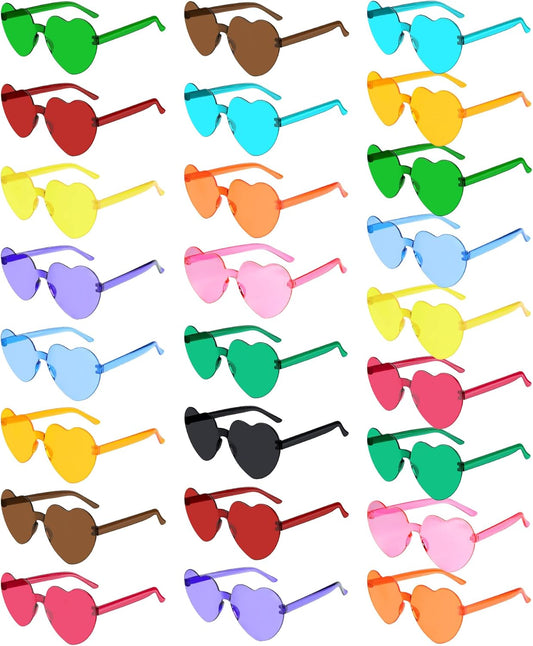 PLULON Heart Sunglasses for Women 5/12/25 Pcs, Heart Glasses Valentine Day Rimless Shaped Candy Color Fun Glasses Party Favor