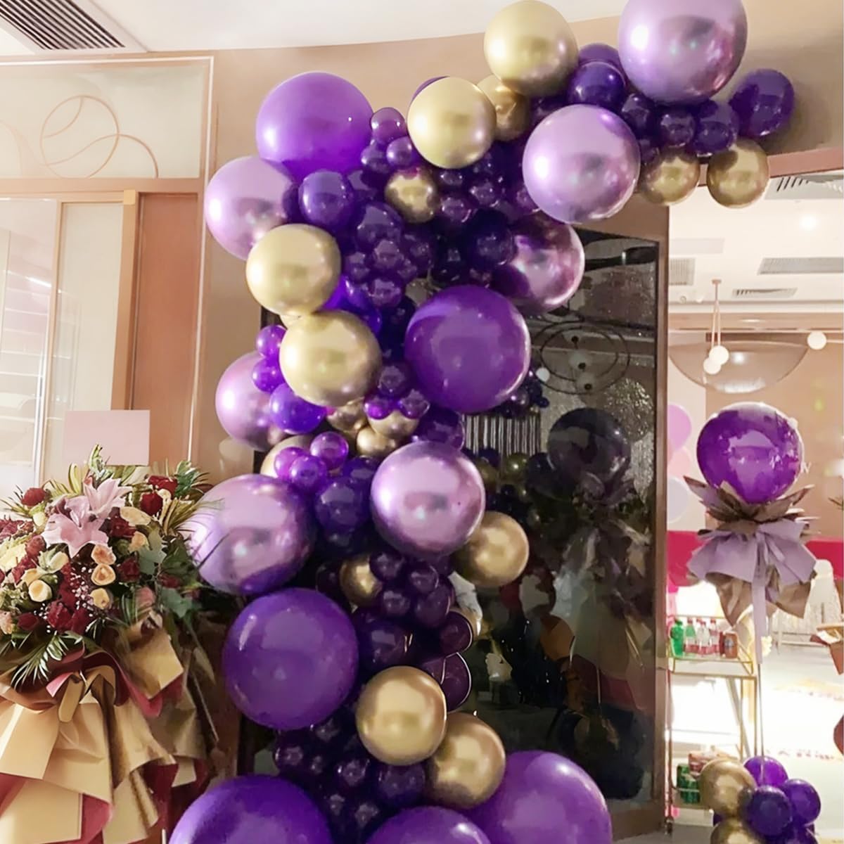 Purple and Gold Balloons Arch Kit, 155Pcs Lavender Dark Purple Pastel Purple Lilac and Gold Balloon Garland for Baby Girl Princess Party Birthday Graduation
