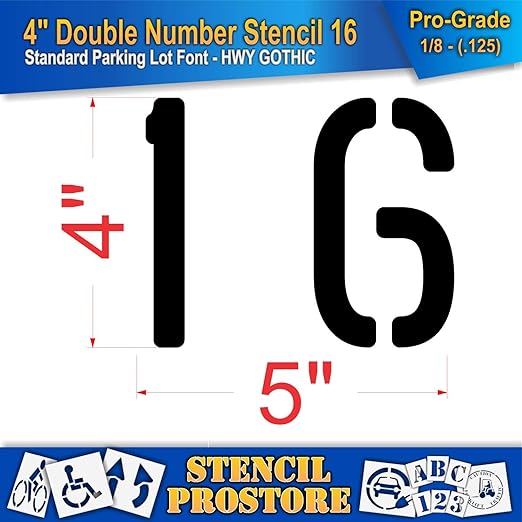 Pavement, Curb, and WheelStop Stencils - 4 inch Double Number Stencil - (16) - 4" x 4" x 1/8" (128 mil) - Pro-Grade