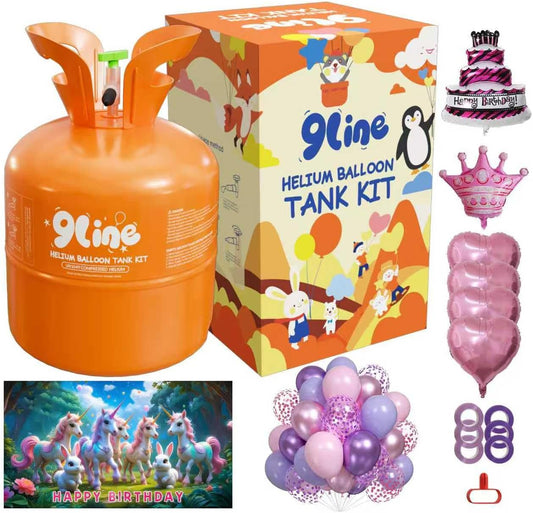 Helium Tank For Balloons At Home,13L Helium Balloon Pump Kit With 50 12-Inch Pink&Purple Latex Balloons, 6Foil Balloons, 1Happy Birthday 5.9X3.6Ft Backdrop, 8 Accessory Tools