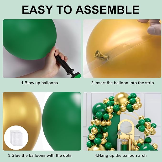 Green and Gold Balloons Arch Garland Kit, 134pcs Metallic Gold and Dark Green Balloons with Different Size for Birthday, Graduation, St. Patrick's Day, Baby Shower, Jungle Party Decorations…