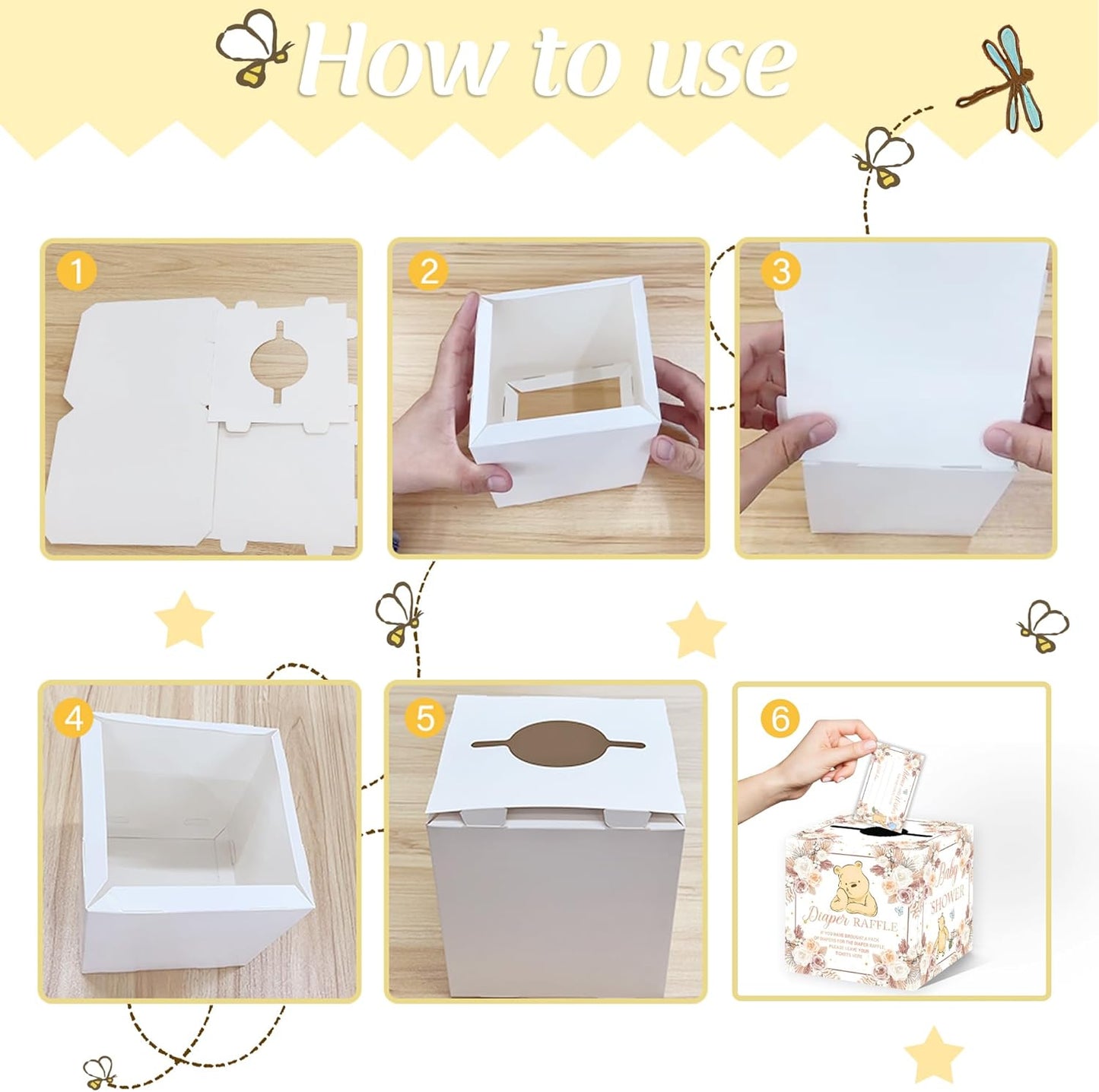 Winnie Baby Shower Decorations-Winnie Baby Shower Games-Pooh Party Decorations-Baby Shower Diaper Raffle Box With 50PCS Winnie Cards-flower