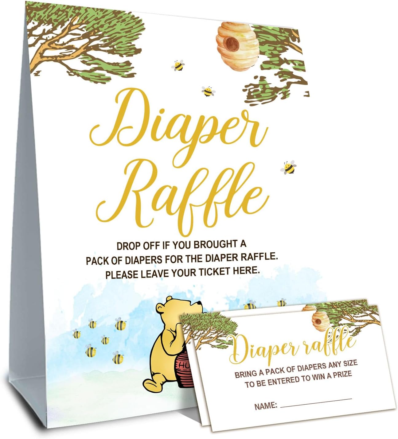Winnie Baby Shower Decorations-Baby Shower Games-Diaper Raffle Baby Shwoer Party Decor-Baby Shower Table Sign Centerpieces-Baby Shower Games Pooh Birthday Supplies Party Decorations