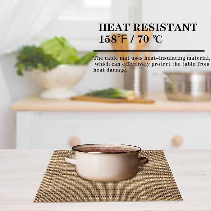 ANDSTAR Set of 4 Weave Bamboo Placemat Modern Table Natural Anti-Slip Bamboo Placemats Washable Heat-Resistant Table Mats for Kitchen Dinning Room Table Decor(12x24 inch,Brown)