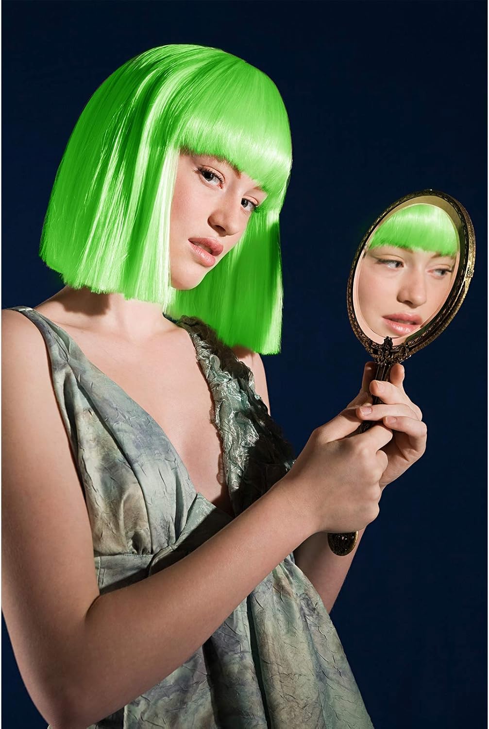 Short Bob Colors Wigs with Bangs, 6Pcs Cosplay Wig with Heart Sunglasses for Halloween Bachelor Party Decorations