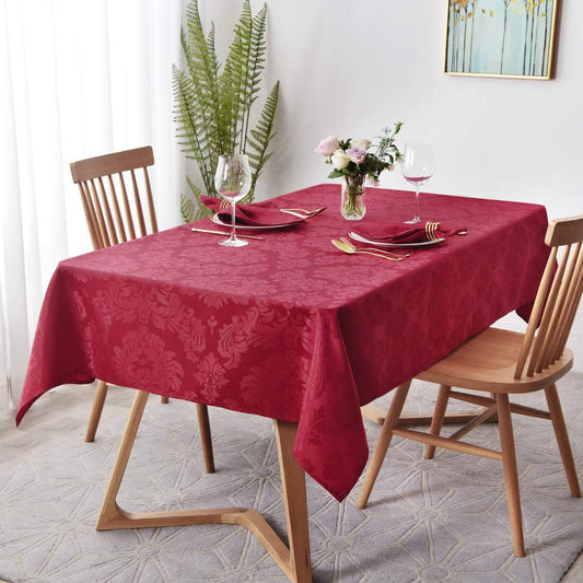 maxmill Jacquard Table Cloth Damask Pattern Spillproof Wrinkle Resistant Heavy Weight Soft Tablecloth for Kitchen Dinning Tabletop Outdoor Picnic Rectangle 52 x 70 Inch Ruby Red