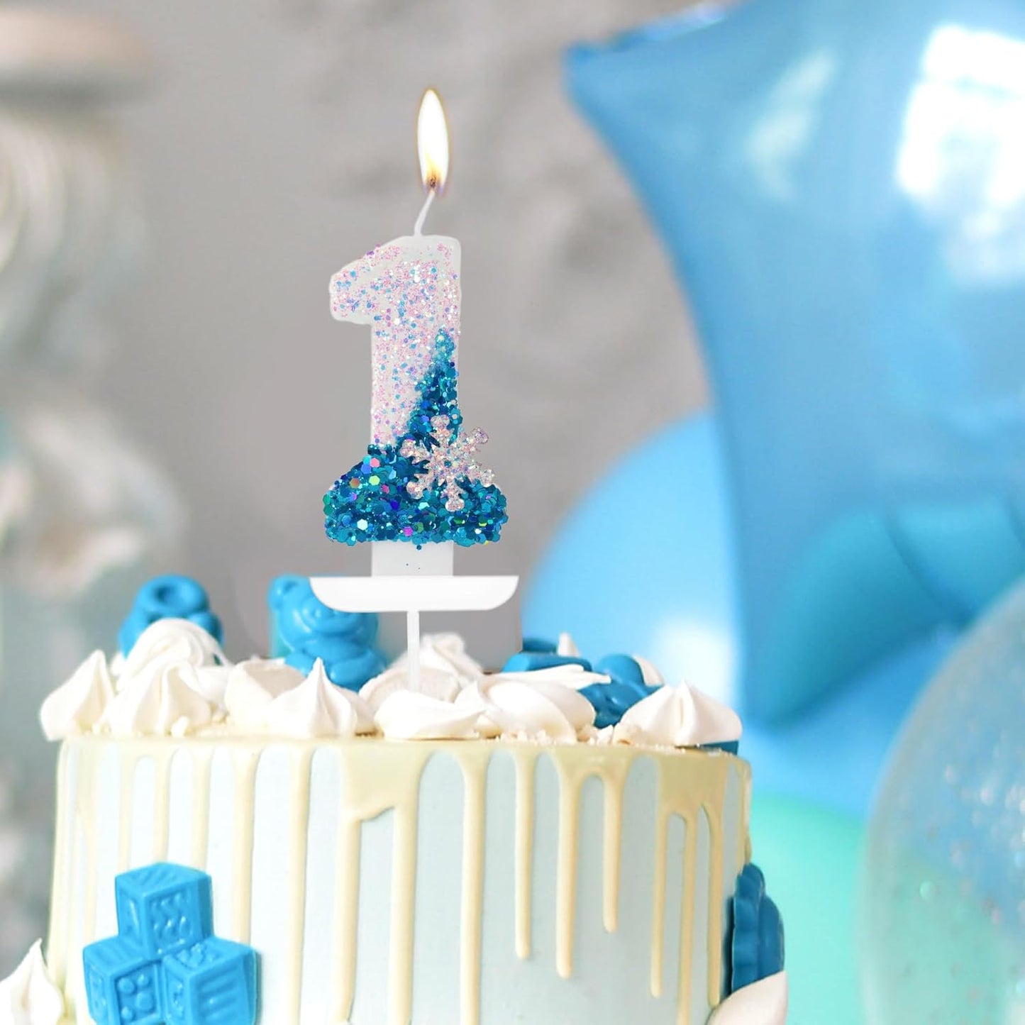 Blue White Frozen Birthday Candles, Sparkler Number 2nd Birthday Candle for Party Supplies, Snow Winter Frozen Birthday Party Decorations, Number 2 Cake Toppers Decorations