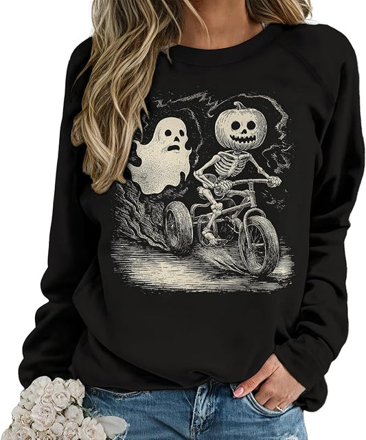 Sweatshirts for Women Graphic Print Casual Pullover Tops Long Sleeve Crewneck Halloween T Shirts