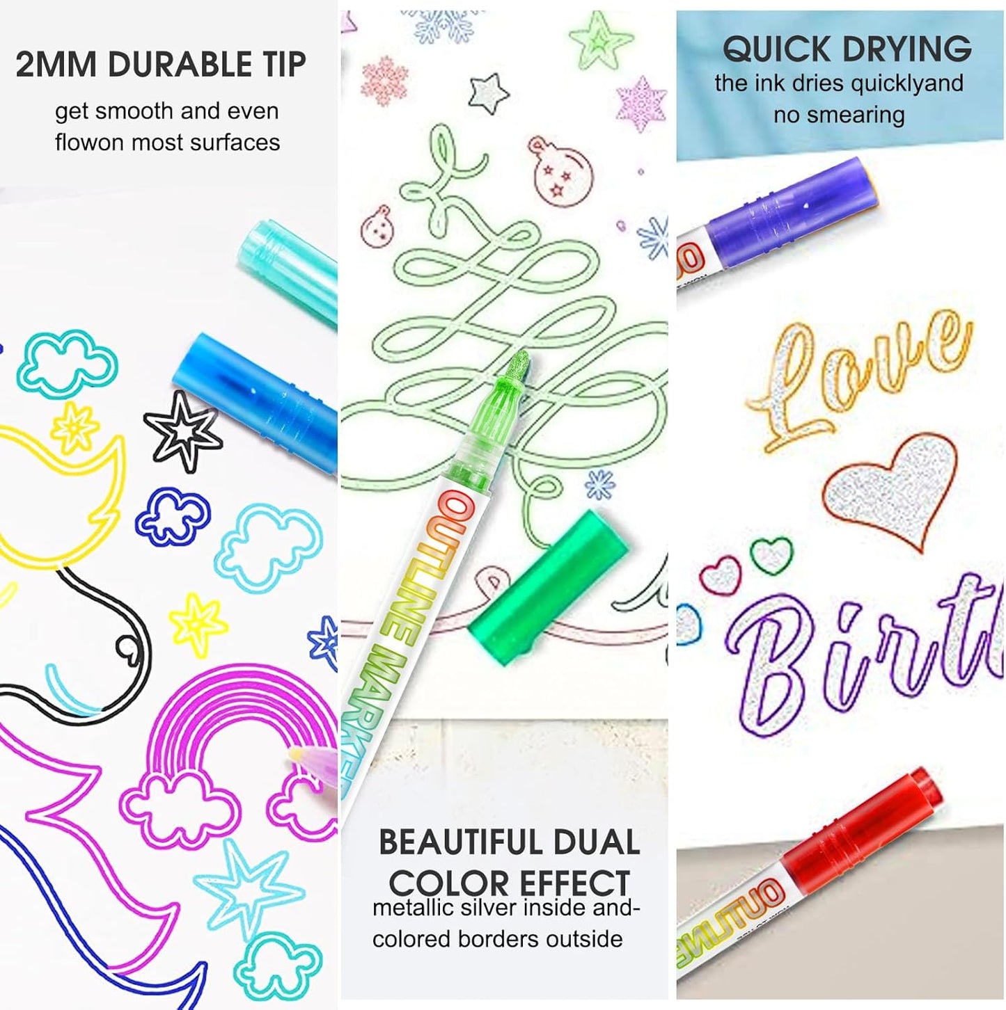 Glitter Markers Outline Glitter Pens, Tween Teen Girl Gifts Trendy Stuff, 24pcs Shimmer Metallic Outline Markers, Art Supplies Crafts Gifts for 4-12 Year Old Girls 6-8 9-12 10-12,Cute Cool Fun Crafts