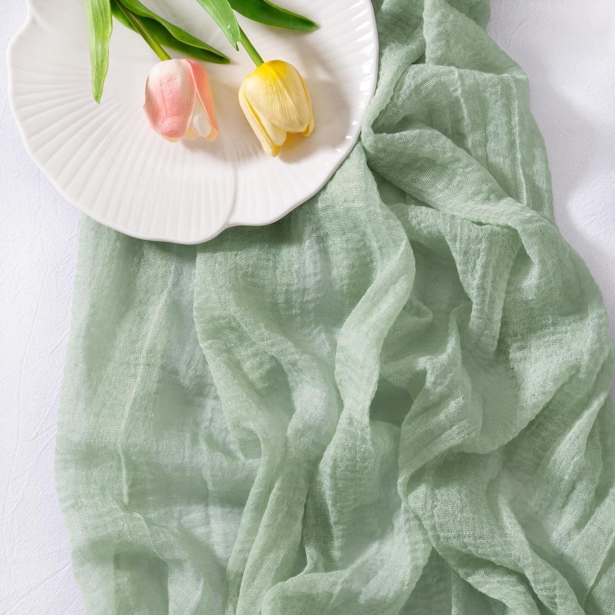 Socomi 3pcs Sage Green Cheesecloth Table Runner Gauze Fall Thanksgiving 120 Inch Rustic Boho Cheese Cloth Runner for Wedding Party Baby Bridal Shower Centerpiece Decoration Holiday Home Decorations