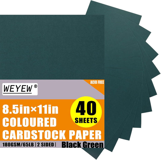 Black Green Cardstock 8.5 x 11 Thick Paper, 40 Sheets 65 LB/180 GSM, Cardstock Printer Paper for Invitations, Menus, Wedding, DIY Cards, Kids School Supplies