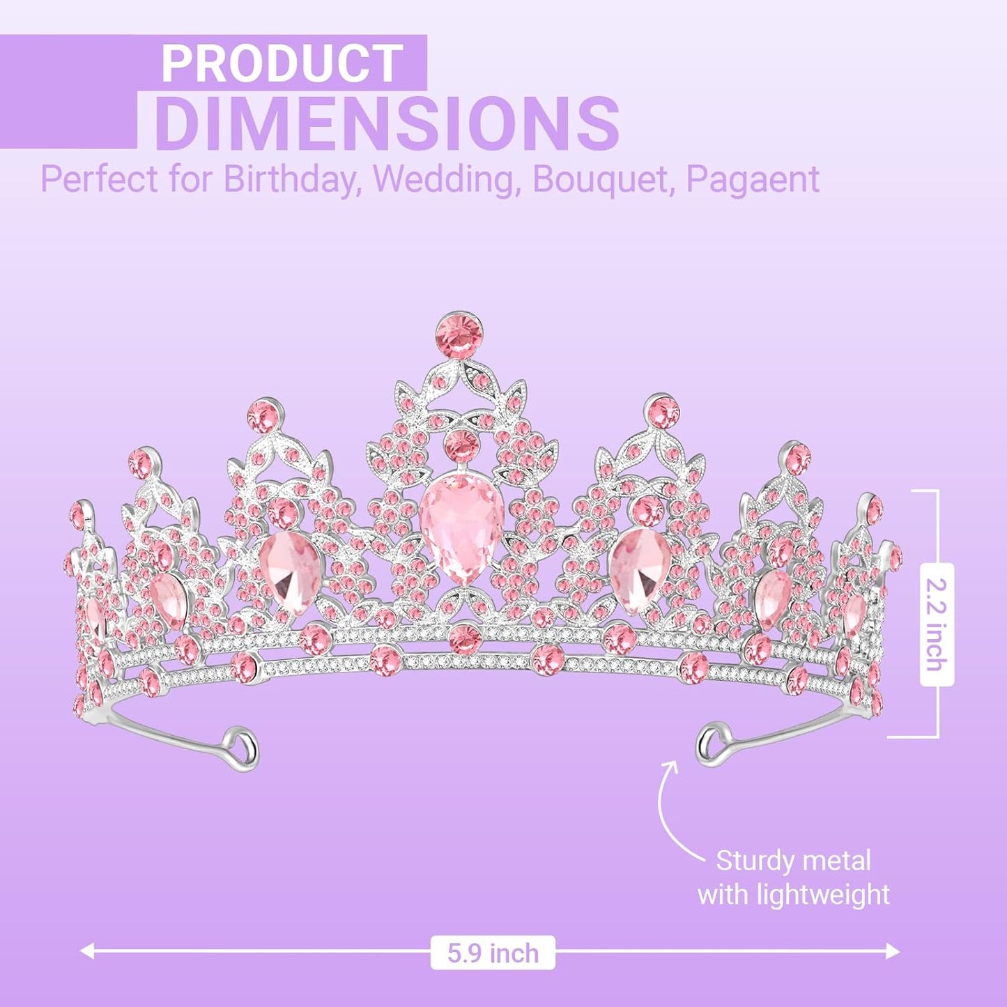 Tiara Crown for Women, Queen Tiara for Birthday Prom Bridal Party Custome Pink