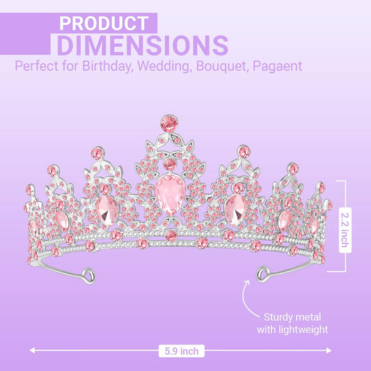 Tiara Crown for Women, Queen Tiara for Birthday Prom Bridal Party Custome Pink