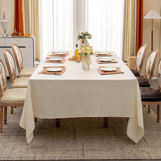 BALCONY & FALCON Table Cloth – Waterproof, Wrinkle Resistant & Washable Rectangle Tablecloth and Table Cover for Dining Room, Kitchen, Outdoor, Party & Birthday Use (Ivory, 57" x 118")