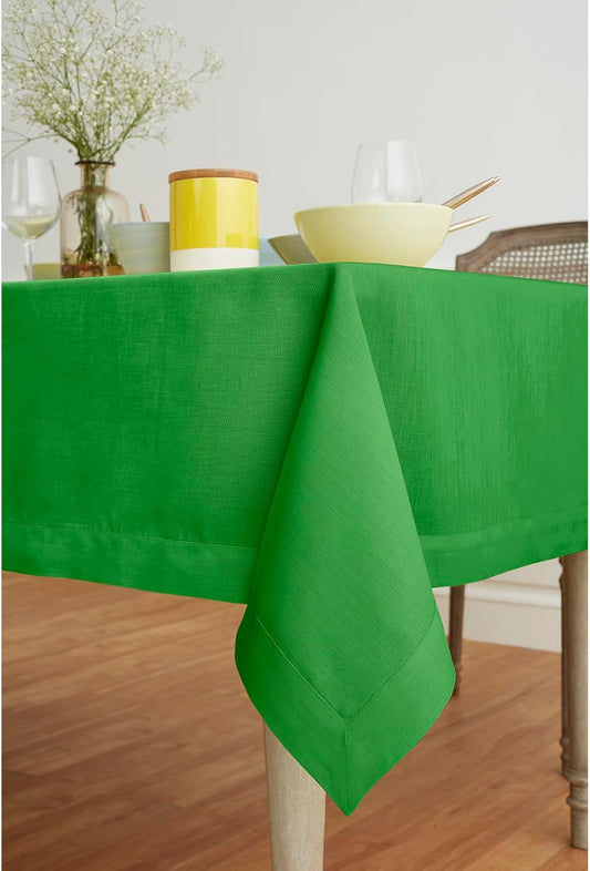 Solino Home Linen Tablecloth for Rectangle Tables 60 x 108 Inch - 100% Pure Linen Kelly Green Table Cloth - Fete, Machine Washable Cloth Tablecloth for Fall, Autumn, Halloween, Christmas