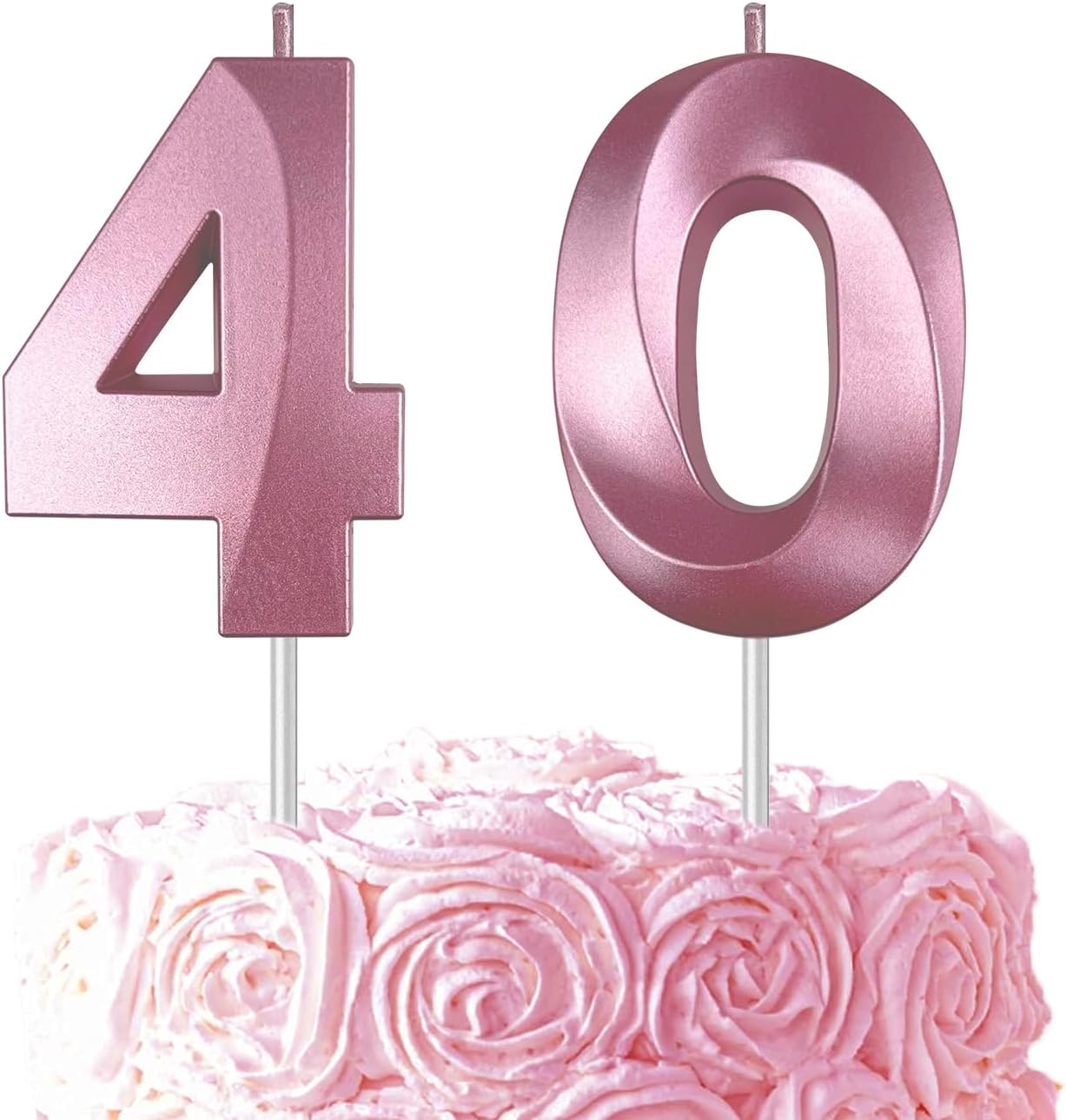 Pink Number 40 Candles, 3D Diamond 2.76 Inch Cake Topper Birthday Candles for Wedding Anniversary Cake Decorations, Happy Birthday Party Decorations