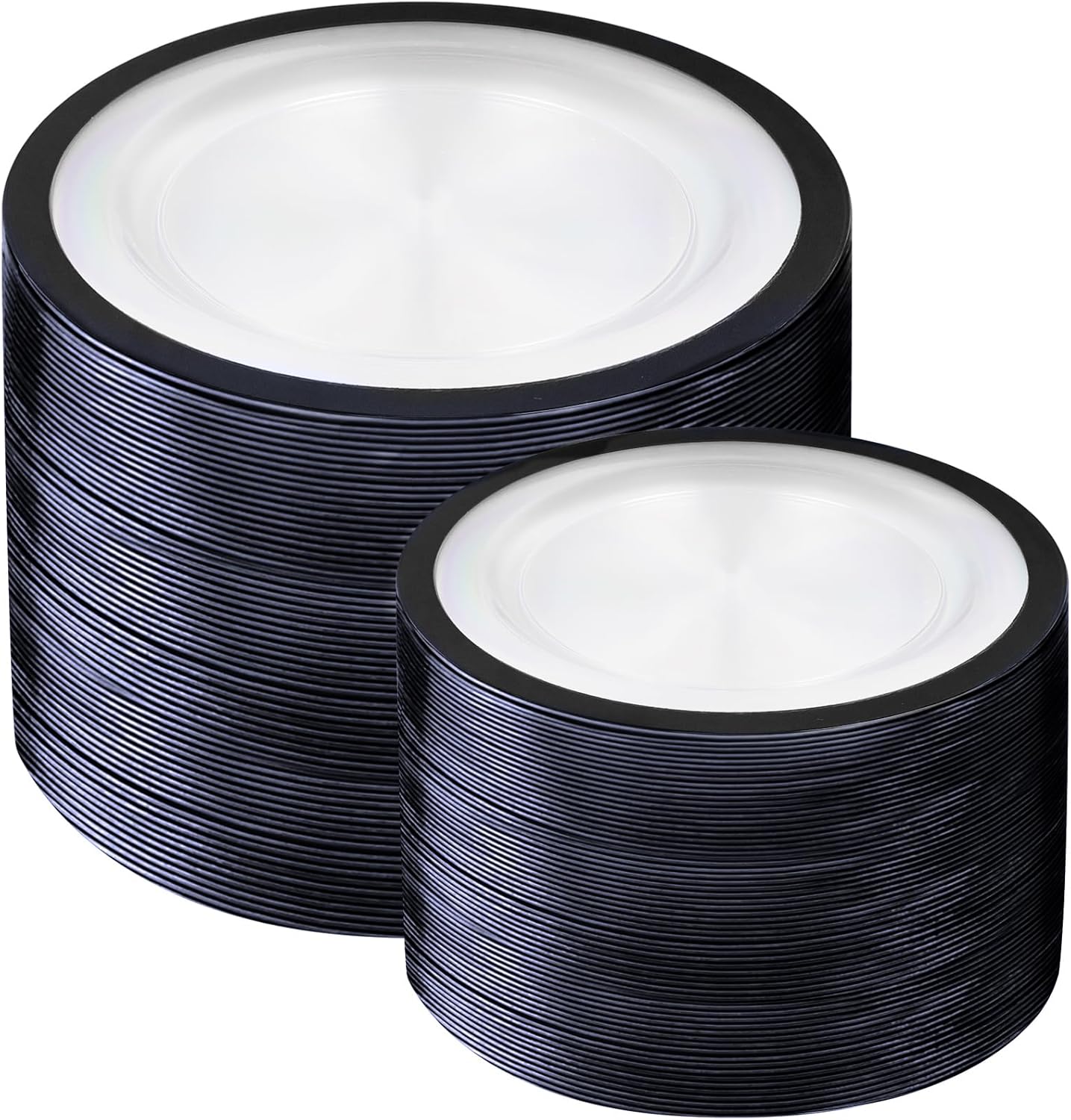 U-QE 200 Pcs Black Plastic Plates for Party - Black Plates Disposable Heavy Duty - Include 100 Dinner 10'' & 100 Dessert 7'', Perfect for Party & Wedding (Heavyweight)