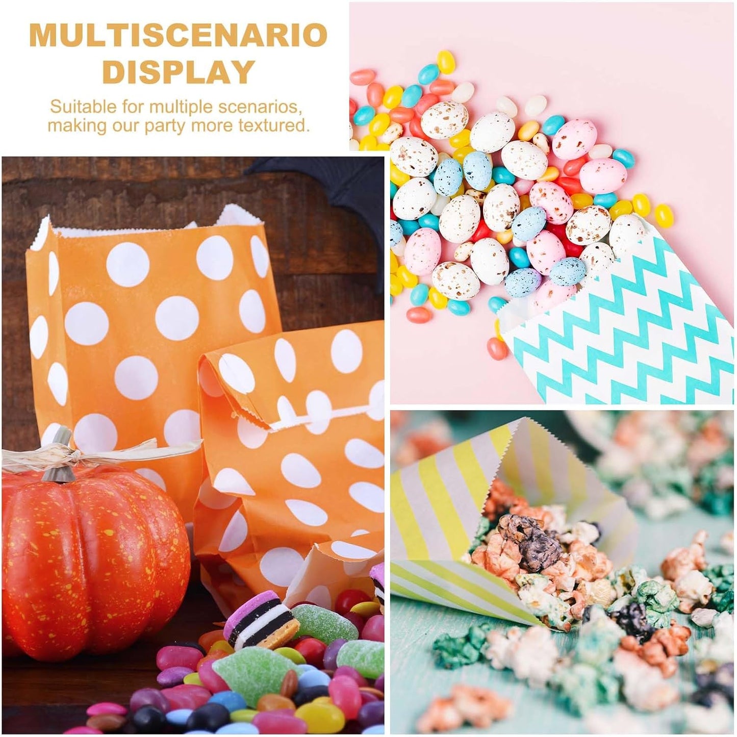 PATIKIL Party Favor Bag, 24 Pcs 5.1x3.1x9.4 Inch Medium Paper Candy Bags Gift Treat Celebration Halloween Goody Birthday Wedding Party with Stickers, White