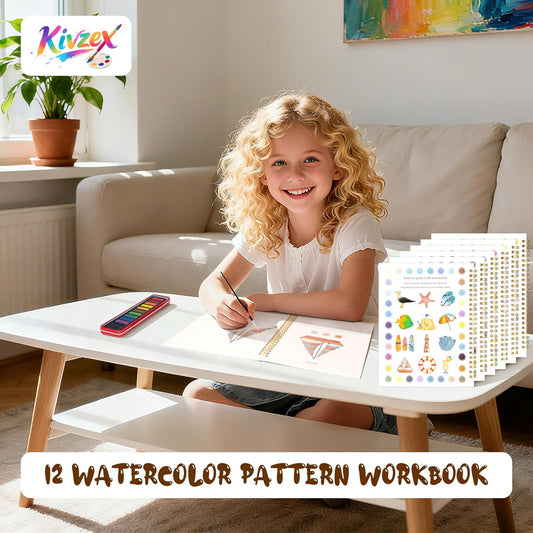 Kivzex Watercolor Workbook for Adults, Beginner Friendly Watercolor Painting Kit Seaside Water Coloring Book, Nature-Themed Practice Art Gift Water Color Paint Book with Palette and Brush