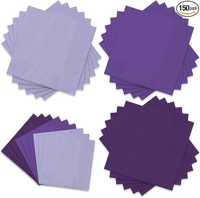 Whaline 150 Pack Purple Napkins 6.5 x 6.5 Inch 3 Colors Graduation Luncheon Napkins Purple Theme Disposable Paper Napkins Dinner Napkins for Party Celebration Gathering Grad Supplies Table Decorations