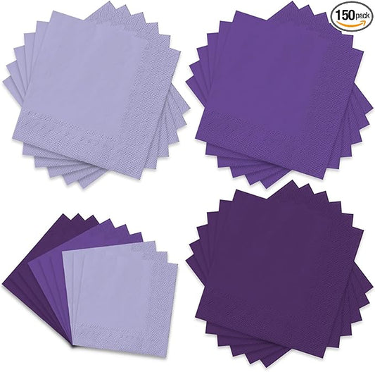 Whaline 150 Pack Purple Napkins 6.5 x 6.5 Inch 3 Colors Graduation Luncheon Napkins Purple Theme Disposable Paper Napkins Dinner Napkins for Party Celebration Gathering Grad Supplies Table Decorations