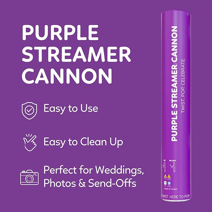 2 Pack Streamer Cannon Confetti Poppers | Biodegradable Purple Confetti | TUR Party Supplies | Launches Up to 25ft | Giant (12 in) | Party Poppers for Graduation, Birthdays, Weddings, and Celebrations