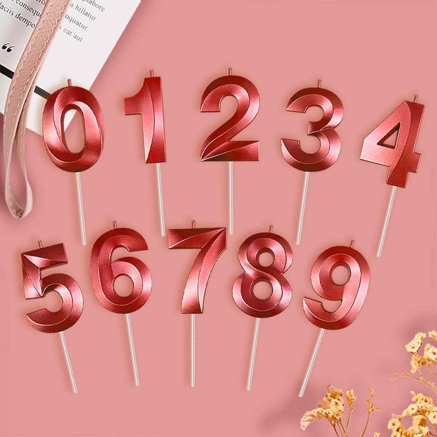 Red Number 5 Candles, 3D Diamond 2.76 Inch Cake Topper Birthday Candles for Wedding Anniversary Cake Decorations, Happy Birthday Party Decorations