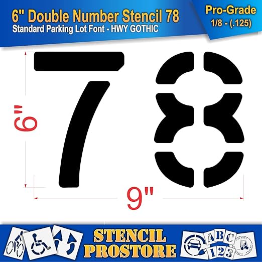 Pavement, Curb, and WheelStop Stencils - 6 inch Double Number Stencil - (78) - 6" x 9" x 1/8" (128 mil) - Pro-Grade