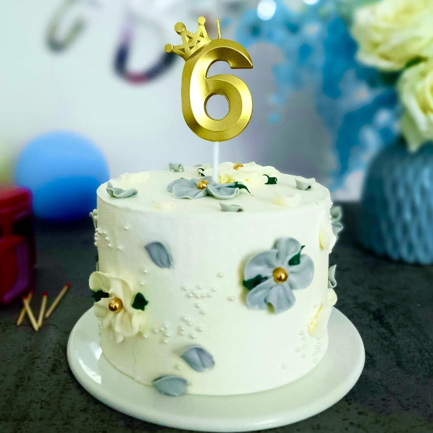 Number 6 Birthday Candle Six Years Old Happy Birthday Number Candles Cake Topper Decorations 3D Crown (Crown-6, Gold)