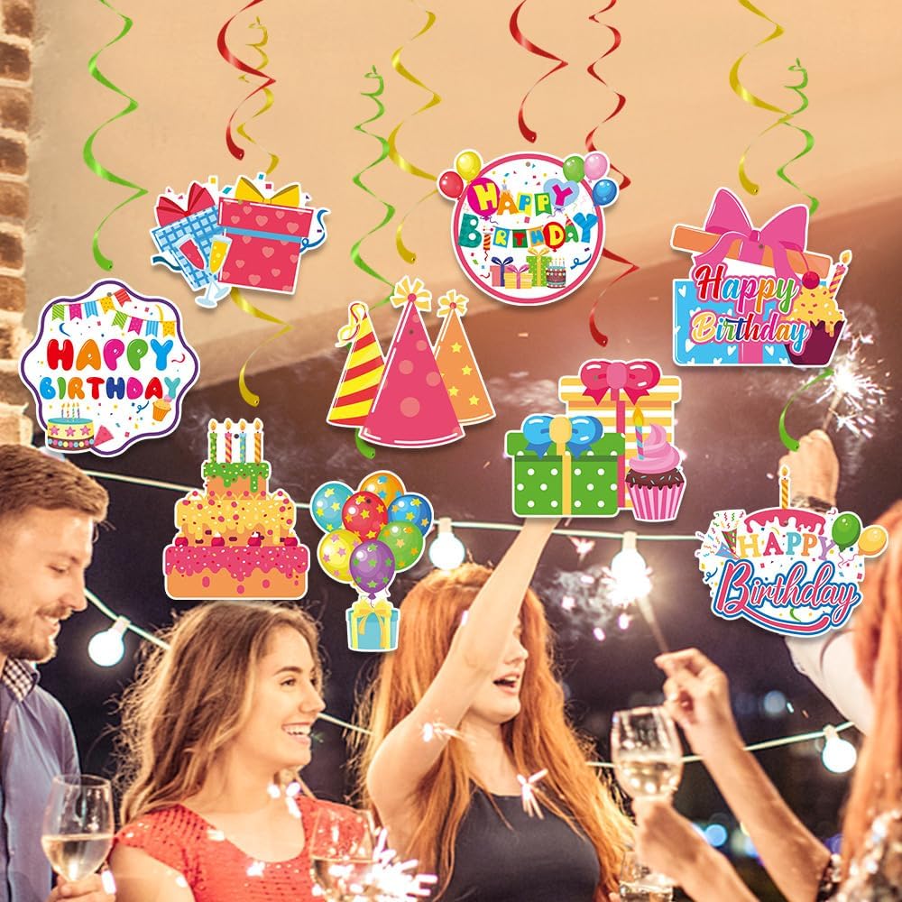 Birthday Decorations, Kaluofan 36Pcs Happy Birthday Decorations, Colorful Cupcake Balloon Gift Sign Streamers Party Supplies Suitable for Office Parties Boys Girls Kids Parties Celebrations
