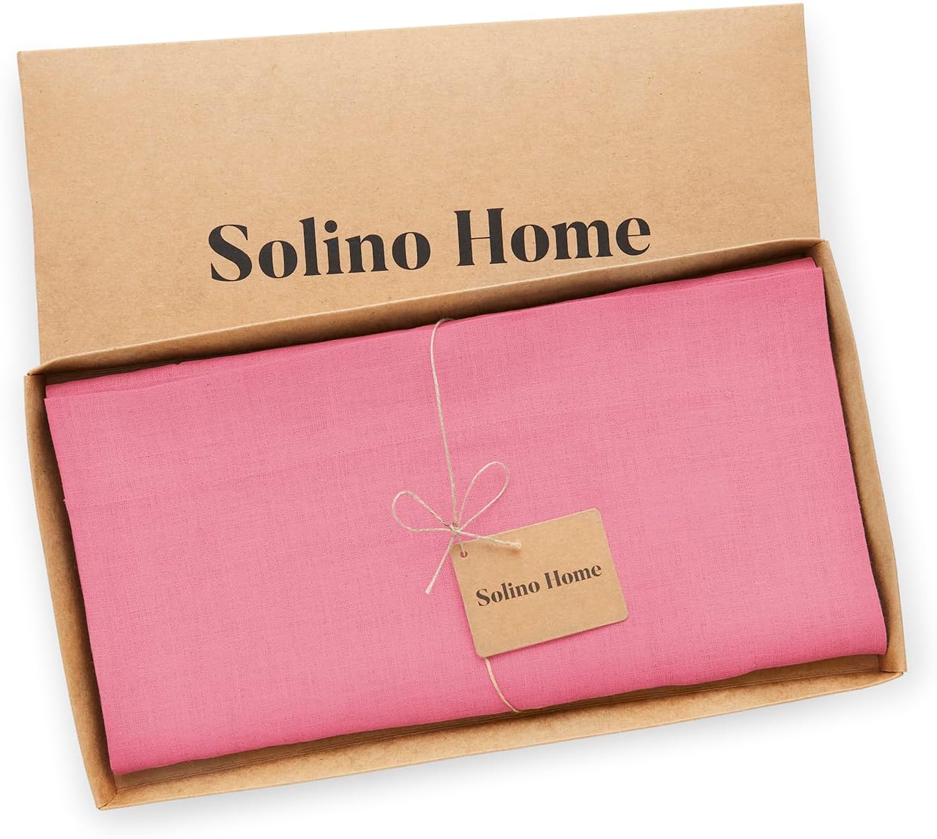 Solino Home Linen Tablecloth 52 x 52 Inch - 100% Pure Linen Pink Carnation Square Tablecloth - Fete, Machine Washable Table Throw for Halloween
