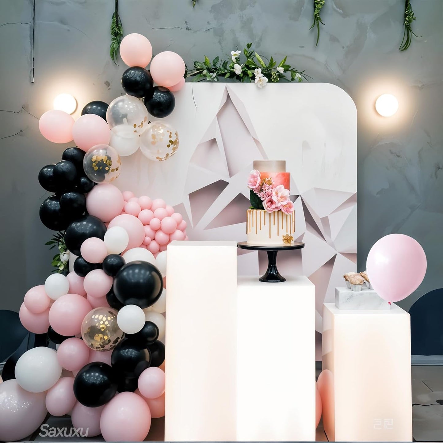 Pink and Black Balloon Arch Kit, Black Pink Balloons Garland Arch Kit, Macaron Heart Latex Balloons, Gold Silver Confetti Balloon For Girl Women Princess Birthday Mother's Day Party Wedding Decor