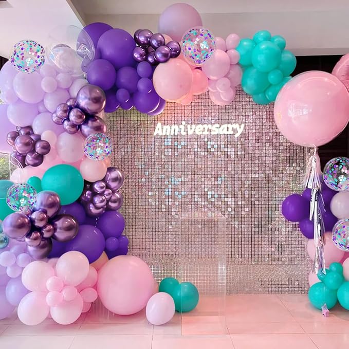 Mermaid Balloon Garland Arch Kit, 167Pcs Cotton Candy Pink Lavender Lilac Metallic Purple Teal Blue Latex Balloons for Women Girl Birthday Baby Shower Ocean Themed Party Decorations