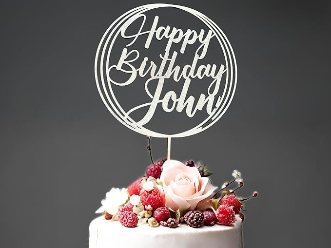 Personalized Happy Birthday Cake Topper Couples Name Cake Topper for Wedding or Engagement Gift Custom Birthday Cake Topper for Any Age Made with Wood & Acrylic
