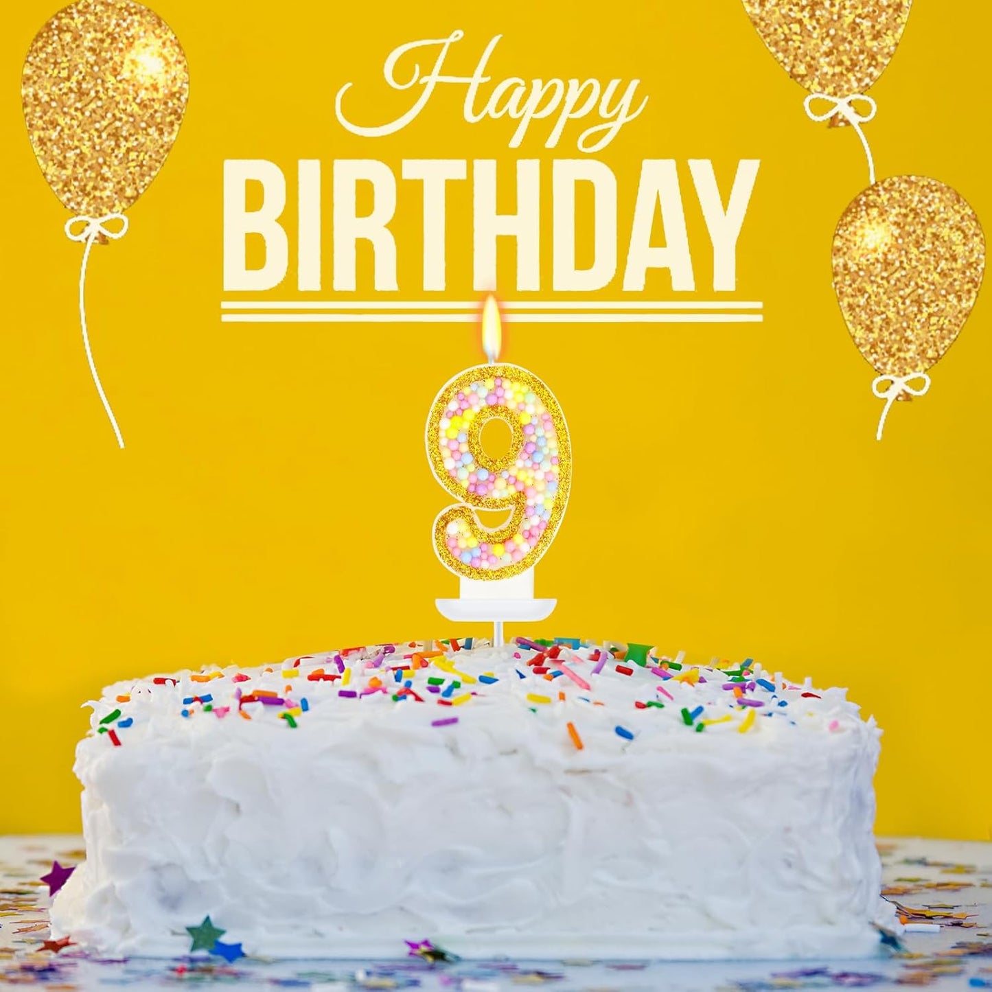 9th Birthday Candle for Cake, Colorful Macaron Numeral Candles for Girls/Boys, Birthday Party Cake Decorations, Golden Cake Topper for Birthday Party Supplies (Number 9)