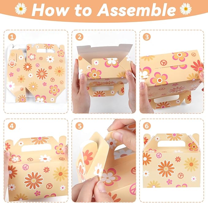 ZOIIWA 24 Pcs Daisy Flower Treat Boxes Party Supplies Hippie Daisy Flower Summer Party Favors Goodie Gift Boxes Birthday Wedding Decorations Retro Hippie Boho Treat Candy Box Home