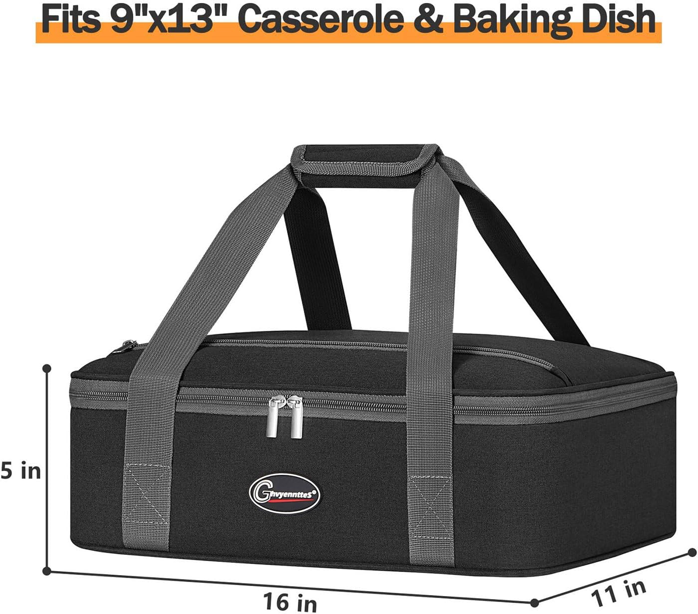 GhvyenntteS Insulated Casserole Carrier for Hot or Cold Food, Collapsible Insulated Food Carrier Lasagna Lugger Tote for Potluck Parties/Picnic/Travel, Fits 9"x13" Baking Dish, Black