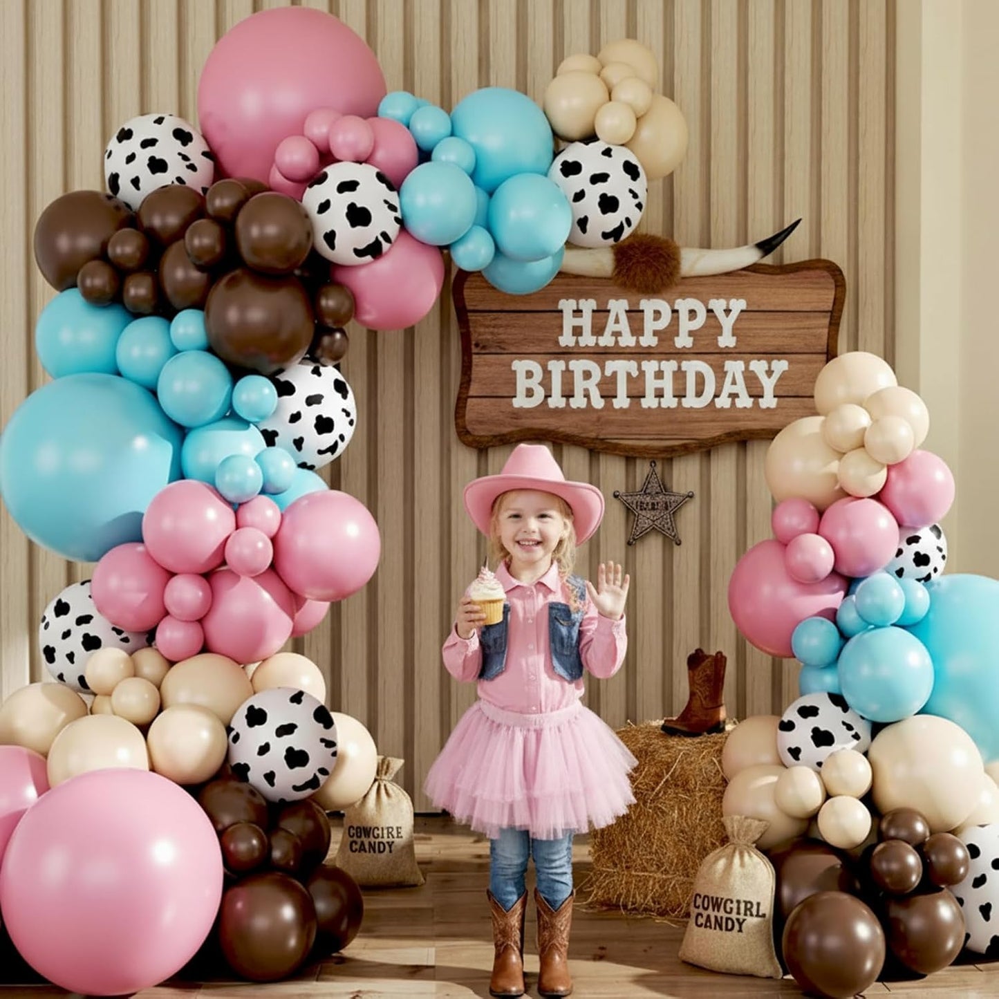 Blue and Pink Gender Reveal Cow Balloon Garland Arch Kit, Cowgirl Cowboy Gender Reveal Brown Balloons for She or He Baby Shower Birthday Western Theme Party Decoration